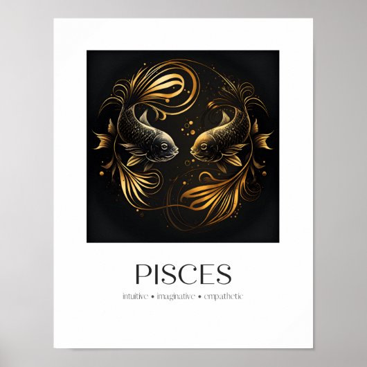 Pisces Poster Black & Gold Elegant Zodiac Gift (Voorkant)