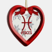 Pisces Red Heart Snowflake kerstversiering Keramisch Ornament (Rechts)
