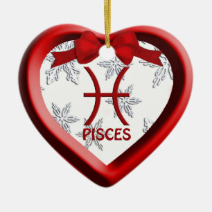 Pisces Red Heart Snowflake kerstversiering Keramisch Ornament
