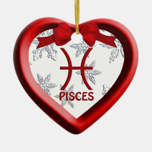 Pisces Red Heart Snowflake kerstversiering Keramisch Ornament (Voorkant)