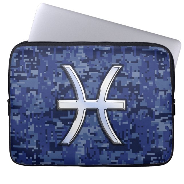 Pisces Sign Navy Blue Digital Camouflage Laptop Sleeve (Voorkant)