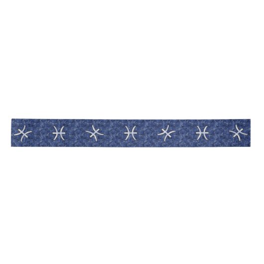 Pisces Sign Navy Blue Digital Camouflage Satijnen Lint (Voorkant)