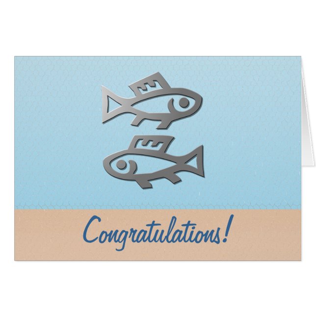Pisces Silver Fish Birthday Gefeliciteerd (Voorkant Horizontaal)