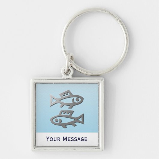 Pisces Silver Fish Hand Baggage Label Keyring Sleutelhanger (Voorkant)