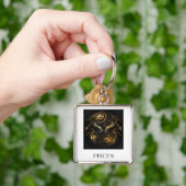 Pisces Sleutelhanger Black en Gold Zodiac Sign Gif (Hand)
