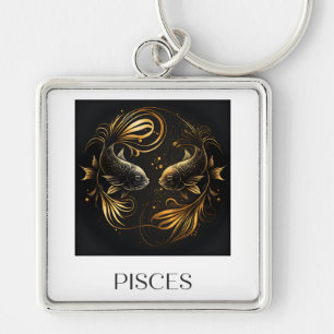 Pisces Sleutelhanger Black en Gold Zodiac Sign Gif