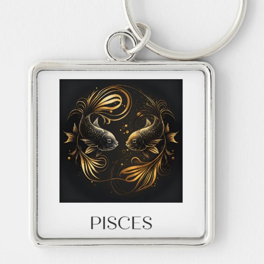Pisces Sleutelhanger Black en Gold Zodiac Sign Gif (Voorkant)