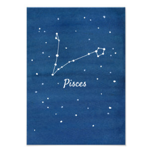 Pisces Star Constellation Blue Foto Afdruk
