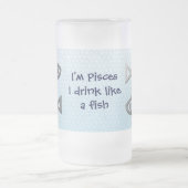 Pisces Star Sign Silver Fish op Blue Drink Glass Matglas Bierpul (Center)