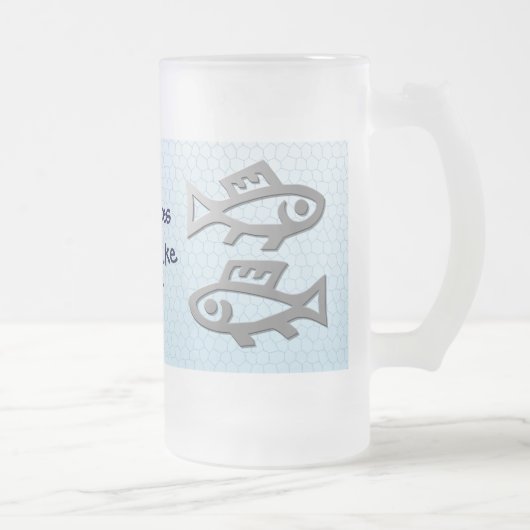 Pisces Star Sign Silver Fish op Blue Drink Glass Matglas Bierpul (Rechts)