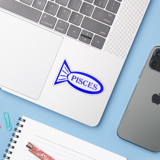Pisces Star Sign Vis Vorm Sticker (Laptop met iPhone)