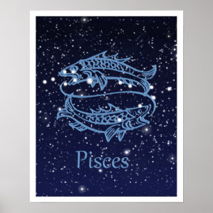 Pisces-sterrenbeeld en sterrenbeeld met sterren poster