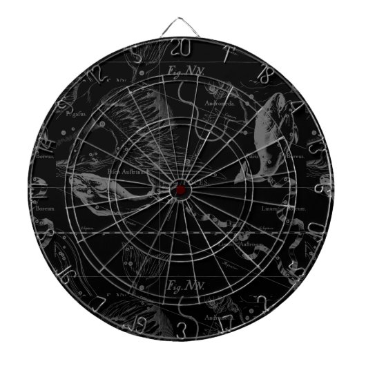 Pisces sterrenbeeld Hevelius 1690 op zwart Dartbord (Voorkant)