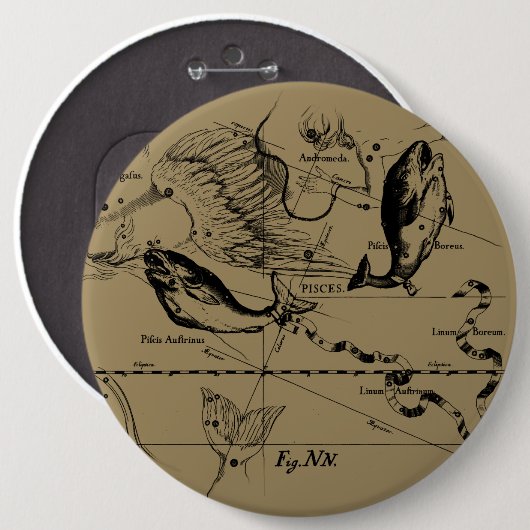 Pisces sterrenbeeld Hevelius circa 1690 Ronde Button 6,0 Cm (Voorkant /achterkant)