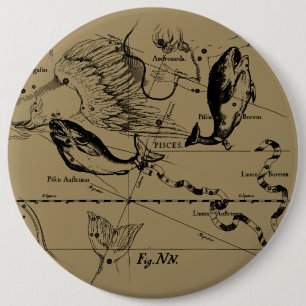 Pisces sterrenbeeld Hevelius circa 1690 Ronde Button 6,0 Cm