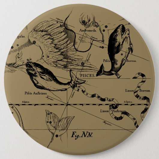 Pisces sterrenbeeld Hevelius circa 1690 Ronde Button 6,0 Cm (Voorkant)