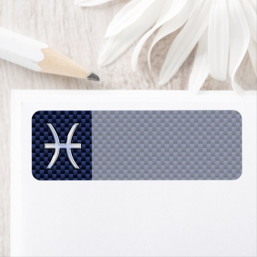 Pisces Sterrenbeeld op Blauwe Koolstofvezel Afdruk Etiket (Insitu)