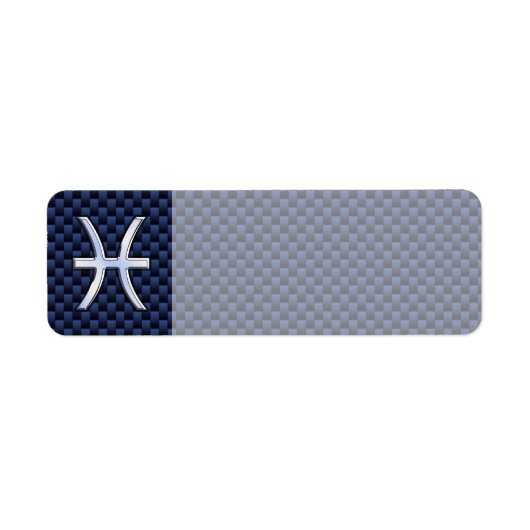 Pisces Sterrenbeeld op Blauwe Koolstofvezel Afdruk Etiket (Voorkant)