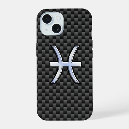 Pisces Sterrenbeeld op Carbon Fiber Print iPhone 15 Case (Achterkant)