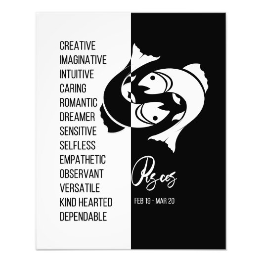Pisces Sterrenbeeld, Zwart & Wit Poster (Voorkant)