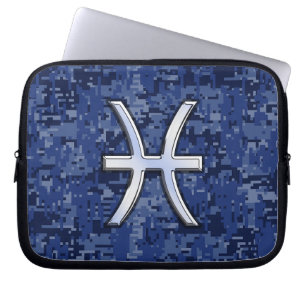 Pisces teken Navy Blauwe Digitale Camouflage Laptop Sleeve