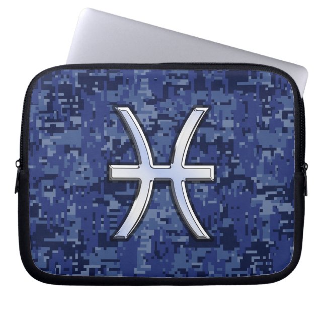 Pisces teken Navy Blauwe Digitale Camouflage Laptop Sleeve (Voorkant)