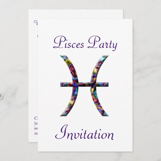 Pisces Theenmaal Birthday Party Invitation - Zodia Kaart (Voorkant / Achterkant)