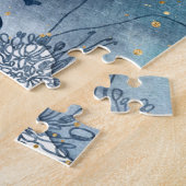 Pisces twin fish zodiac black gold flowers planes legpuzzel (Zijkant)