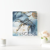 Pisces twin fish zodiac black gold flowers planes vierkante klok (Huis)