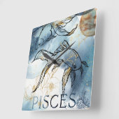 Pisces twin fish zodiac black gold flowers planes vierkante klok (Hoek)