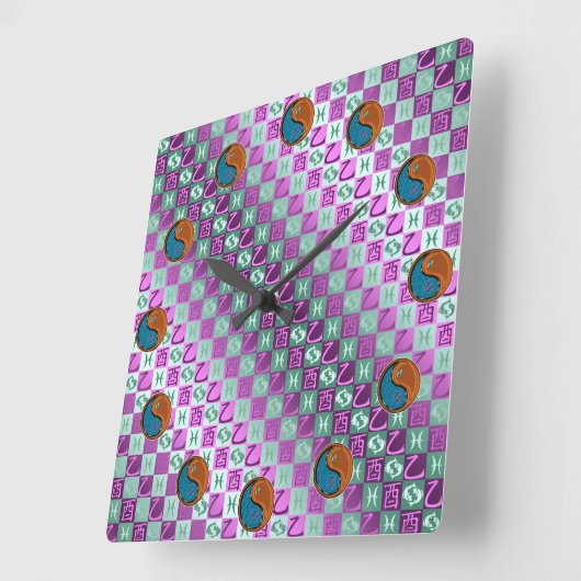 Pisces & Wood Rooster Vierkante Klok (Hoek)