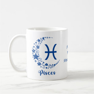 Pisces Zodiac Astrology Birthday Gift Blue White Koffiemok