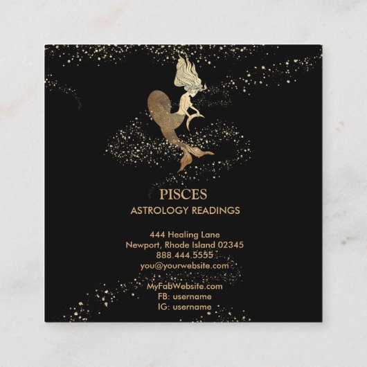 *~* PISCES Zodiac Astrology Readings Black Gold Vierkante Visitekaartje (Achterkant)