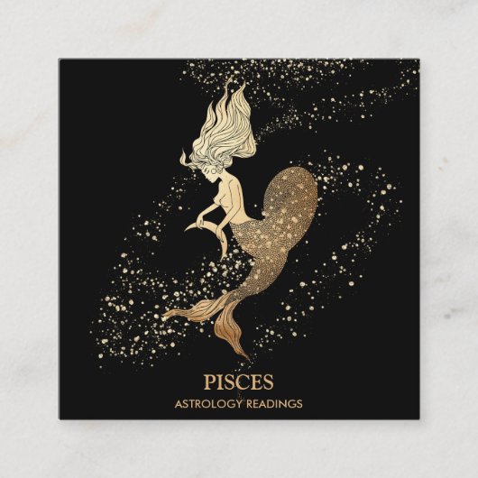 *~* PISCES Zodiac Astrology Readings Black Gold Vierkante Visitekaartje (Voorkant)