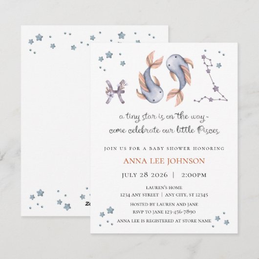Pisces Zodiac Baby Shower Invitation Feestdagenkaart (Voorkant / Achterkant)