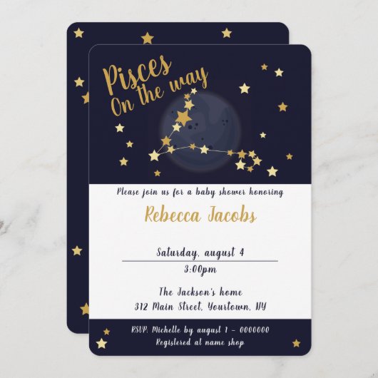 Pisces zodiac Baby shower Uitnodiging (Voorkant / Achterkant)