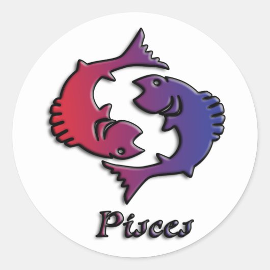 Pisces Zodiac Birth Sign Red Paarse astrologie kun Ronde Sticker (Voorkant)