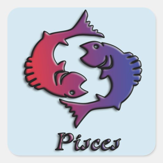 Pisces Zodiac Birth Sign Red Paarse astrologie kun Vierkante Sticker (Voorkant)