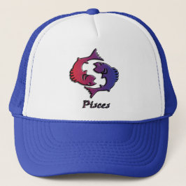 Pisces Zodiac Birth Sign Red Purple astrology art  Trucker Pet