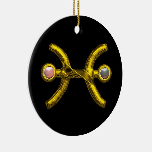 PISCES ZODIAC BIRTHDAY JEWEL PINK WHITE PEARL Gold Keramisch Ornament (Rechts)