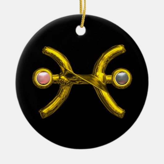 PISCES ZODIAC BIRTHDAY JEWEL PINK WHITE PEARL Gold Keramisch Ornament (Voorkant)