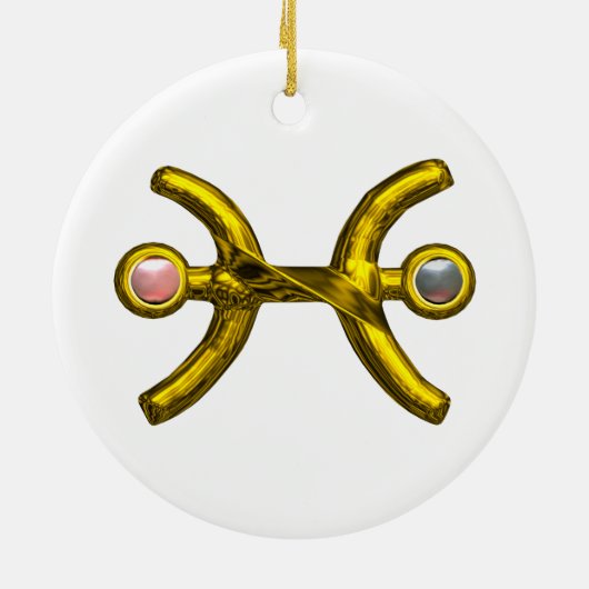PISCES ZODIAC BIRTHDAY JEWEL PINK WHITE PEARL Gold Keramisch Ornament (Achterkant)