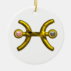 PISCES ZODIAC BIRTHDAY JEWEL PINK WHITE PEARL Gold Keramisch Ornament