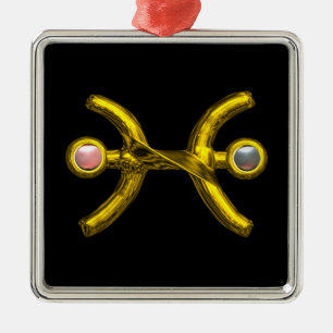 PISCES ZODIAC BIRTHDAY JEWEL PINK WHITE PEARL Gold Metalen Ornament