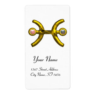 PISCES ZODIAC BIRTHDAY Roze witte parels Etiket