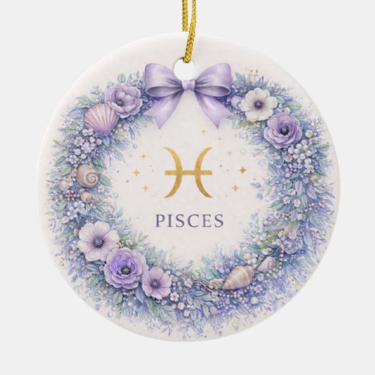 Pisces Zodiac Christmas Ornament – Winter Wreath i (Voorkant)