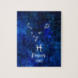 Pisces Zodiac Constellation Blue Galaxy Monogram Legpuzzel<br><div class="desc">Vissen Zodiac Constellation Blue Galaxy Monogram Ontwerp. Met trendy Brushed Script-lettertype, donkerblauwe achtergrond van de hemelse waterverf, gloeiende sterrenconstellatie en het Two Fish-symbool. Modern Astrologisch Geboortehoroscoop, is perfect voor elke Aquariusverjaardag Van 19 februari - 20 maart ! Met optionele monogram First Middle en Achternaam Initiaal Letters (Of laat het leeg)....</div>