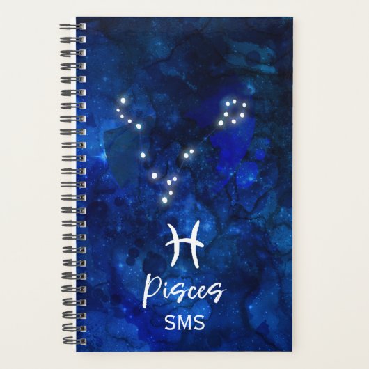 Pisces Zodiac Constellation Blue Galaxy Monogram Planner (Voorkant)