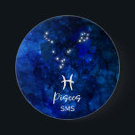 Pisces Zodiac Constellation Blue Galaxy Monogram Ronde Button 7,6 Cm<br><div class="desc">Vissen Zodiac Constellation Blue Galaxy Monogram Ontwerp. Met trendy Brushed Script-lettertype, donkerblauwe achtergrond van de hemelse waterverf, gloeiende sterrenconstellatie en het Two Fish-symbool. Modern Astrologisch Geboortehoroscoop, is perfect voor elke Aquariusverjaardag Van 19 februari - 20 maart ! Met optionele monogram First Middle en Achternaam Initiaal Letters (Of laat het leeg)....</div>