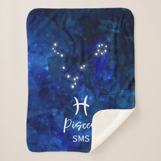 Pisces Zodiac Constellation Blue Galaxy Monogram Sherpa Deken (Voorkant)